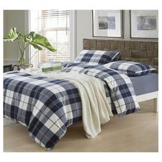 Постельное белье 2-спальное СайлиД N-1, сатин синяя клетка