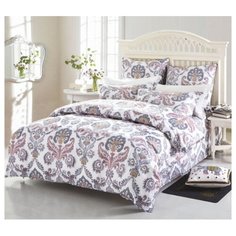 Постельное белье 2-спальное СайлиД A-174, поплин белый/серый