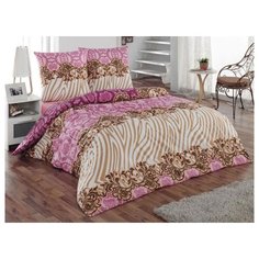 Постельное белье 2-спальное с евро простыней ТЕТ-А-ТЕТ Фэшн, бязь розовый/коричневый