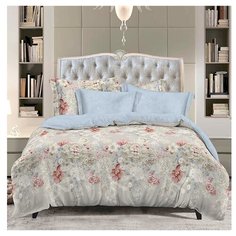 Постельное белье семейное Letto SM127 50х70 см, сатин голубой