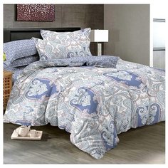 Постельное белье семейное Letto PL57 70х70 см, перкаль фиолетовый/голубой