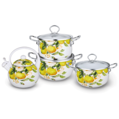Набор посуды Kelli KL-4415/4416/4442/4443/4444/4445/4446 7 пр. белый/желтый