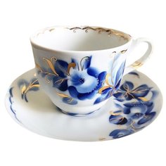 Добрушский фарфоровый завод чайная пара Тюльпан Татьяна 250 мл белый/синий/золотистый