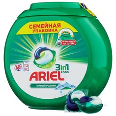 Капсулы Ariel PODS 3-в-1 Горный родник, пластиковый контейнер, 48 шт