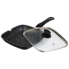 Сковорода-гриль Agness 932-020 24x24 см, с крышкой, с ручкой, черный