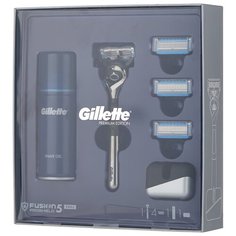 Подарочный набор Gillette подставка, гель для бритья, бритвенный станок Fusion5 ProShield Chill с эксклюзивной хромированной ручкой + сменные кассеты – 4 шт.