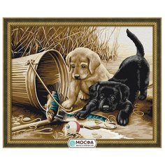 Мосфа Картина по номерам "Щенки на рыбалке" 40х50 см (7С-0253)