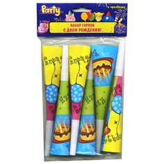 Action! Набор горнов С днем рождения (API0138) (6 шт.) розовый/синий/желтый/зеленый