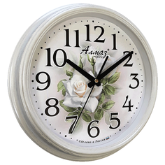 Часы настенные кварцевые Алмаз A09 белый/серебро