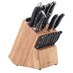 Набор BergHOFF Essentials line 14 ножей, ножницы, 3 разделочных доски и точилка с подставкой черный / коричневый