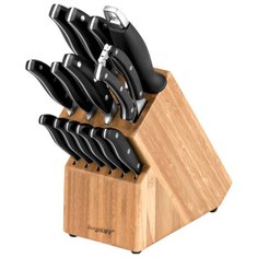 Набор BergHOFF Essentials line 12 ножей, ножницы и точилка с подставкой черный / коричневый