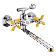 Смеситель универсальный Gota Rocio G72771 двухрычажный лейка в комплекте двухцветный хром/желтый