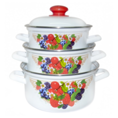 Набор кастрюль Лысьвенский завод эмалированной посуды С-124АП2/4 6 пр. белый "Ягодный микс"