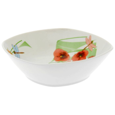 Дулёвский фарфор Салатник квадратный Июльский мак 550 мл белый