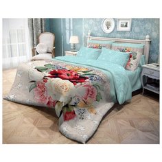 Постельное белье евростандарт Волшебная ночь Weave 704042 ранфорс бежевый/голубой