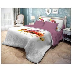 Постельное белье евростандарт Волшебная ночь Fialki 701933 ранфорс белый/фиолетовый