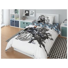 Постельное белье 1.5-спальное НОРДТЕКС Avengers Black 50х70 см, поплин белый/черный