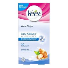 Veet Восковые полоски Easy Gelwax с витамином E и миндальным маслом для чувствительной кожи 20 шт.