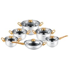 Набор посуды Rainstahl 1230-12RS/CW 12 пр. стальной/желтый