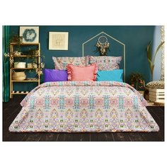 Постельное белье 2-спальное Sova & Javoronok Богема 50х70 см, поплин бирюзовый/розовый