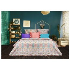 Постельное белье семейное Sova & Javoronok Богема 50х70см, поплин бирюзовый/розовый