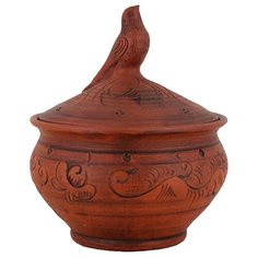 Сахарница Гжельская Гончарня с птичкой коричневый