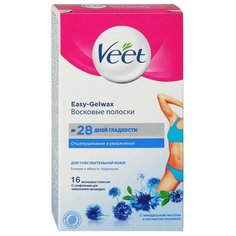 Veet Восковые полоски Easy Gelwax с миндальным маслом и ароматом василька для чувствительной кожи бикини и области подмышек 16 шт.