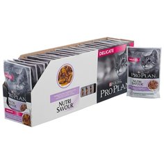 Корм для кошек Purina Pro Plan Nutrisavour Delicate при чувствительном пищеварении, с индейкой 24шт. х 85 г (кусочки в соусе)