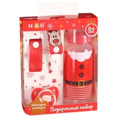 Mum&Baby Набор подарочный Дед Мороз: бутылочка 250 мл, пустышка и держатель на ленте с рождения, красный