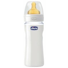 Chicco Бутылочка из стекла с соской из латекса Well-Being, 240 мл с рождения, белый