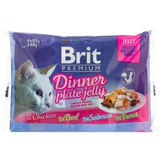 Корм для кошек Brit Premium Dinner Plate с курицей, с лососем, с говядиной, с форелью 4шт. х 340 г (кусочки в желе) Brit*