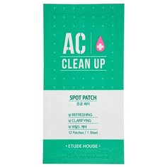 Etude House Точечные патчи от воспалений и акне AC Clean Up Spot Patch, 12 шт.