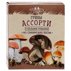 Лесные Угодья Ассорти с белыми грибами сушеные резаные, коробка картонная 45 г