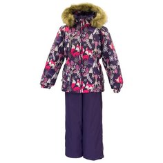 Комплект с полукомбинезоном Huppa размер 92, 81873 dark lilac pattern/dark lilac