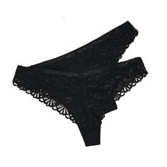 Le Cabaret Набор трусов Бразильяна бесшовные с кружевными вставками и низкой посадкой, 2 шт., размер L, черный