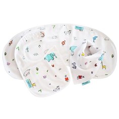 TinyTwinkle Комплект из нагрудника, слюнявчика-банданы и пеленки, 3 шт., расцветка: звери