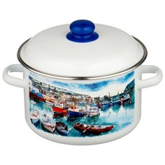 Кастрюля Appetite Романтика 5,5 л, белый/синий