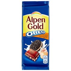 Шоколад Alpen Gold Oreo молочный с дробленым печеньем "Орео" и арахисовой пастой, 95 г