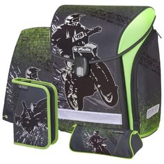Herlitz Ранец New Midi Plus Motorcross с наполнением, серый/зеленый