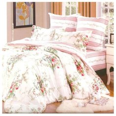 Постельное белье 2-спальное СайлиД B-120, сатин белый/розовый