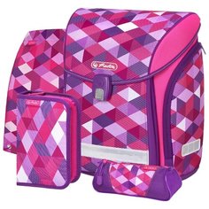 Herlitz Ранец New Midi Plus Pink Cubes с наполнением, фиолетовый/розовый