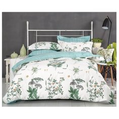 Постельное белье 1.5-спальное СайлиД B-182, сатин белый/зеленый