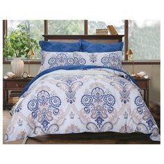 Постельное белье семейное СайлиД B-186, сатин серый/синий