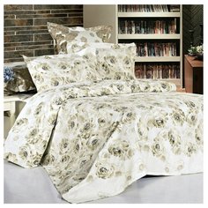 Постельное белье 1.5-спальное СайлиД B-124, сатин белый / зеленый