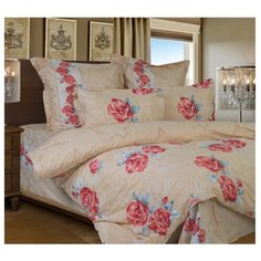 Постельное белье евростандарт СайлиД B-73, сатин бежевый/розовый