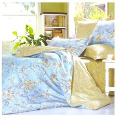 Постельное белье 2-спальное СайлиД B-144, сатин голубой / желтый