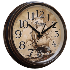 Часы настенные кварцевые Алмаз A41 темно-коричневый/бежевый