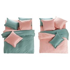 Постельное белье евростандарт СайлиД L-3, сатин розовый / зеленый