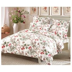 Постельное белье евростандарт СайлиД A-177, поплин белый/зеленый/красный