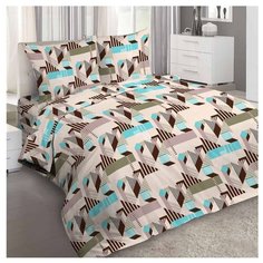 Постельное белье 1.5-спальное Letto B328 70х70 см, бязь бежевый/голубой